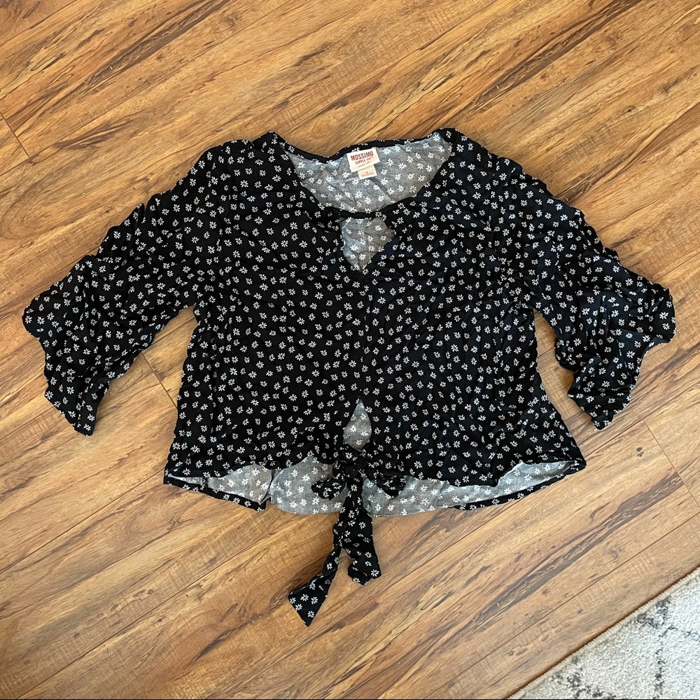 Black, Floral Crop Top